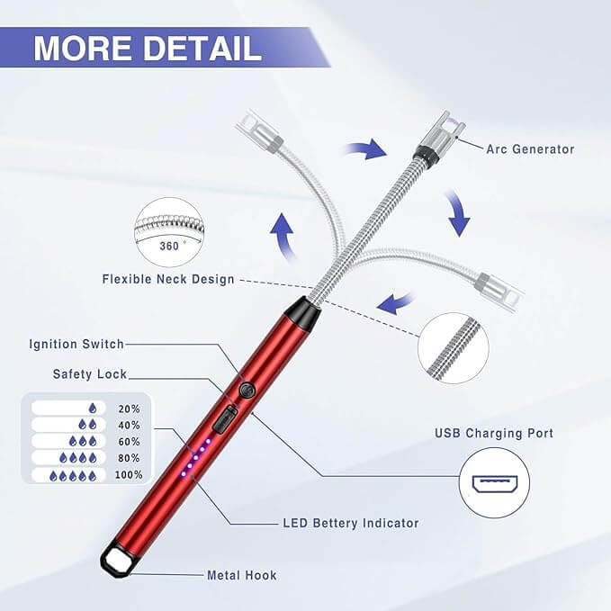 Arc Lighter Electric Rechargeable Gas Lighter - USB, Flameless, Windproof, 360° Flexible Neck - BUY 1 Get  Free