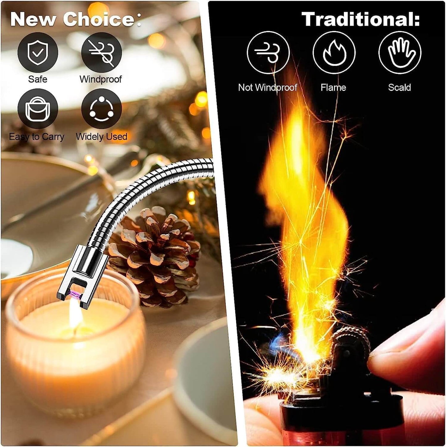 Arc Lighter Electric Rechargeable Gas Lighter - USB, Flameless, Windproof, 360° Flexible Neck - BUY 1 Get  Free