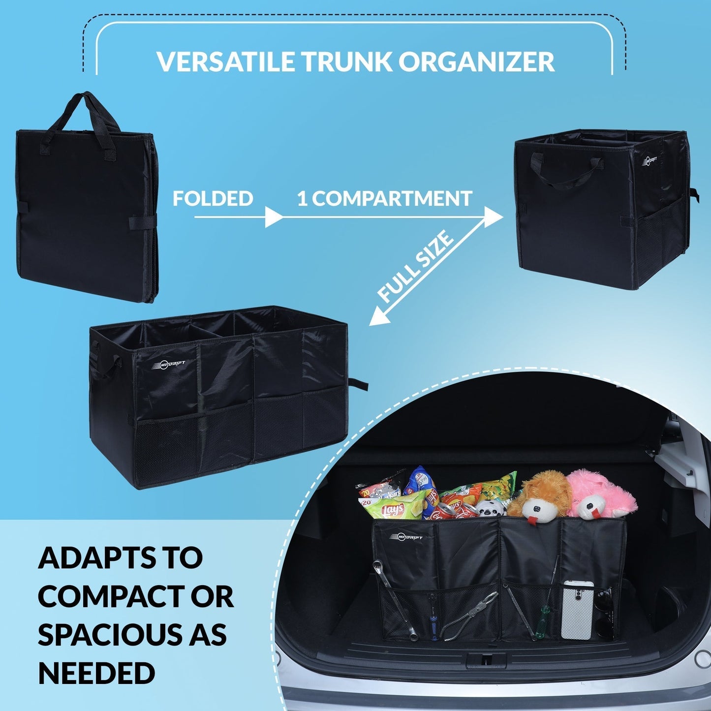 Cubent 'Trunk Master' - Multi-Compartment Car Organizer for Garage, Sedan, SUV, Minivan